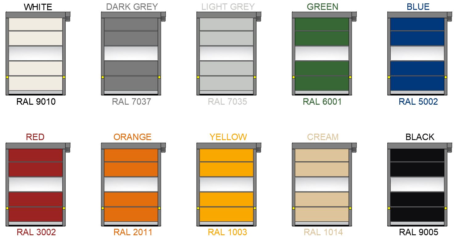 High Speed PVC Fabric Rolling Doors colour chart